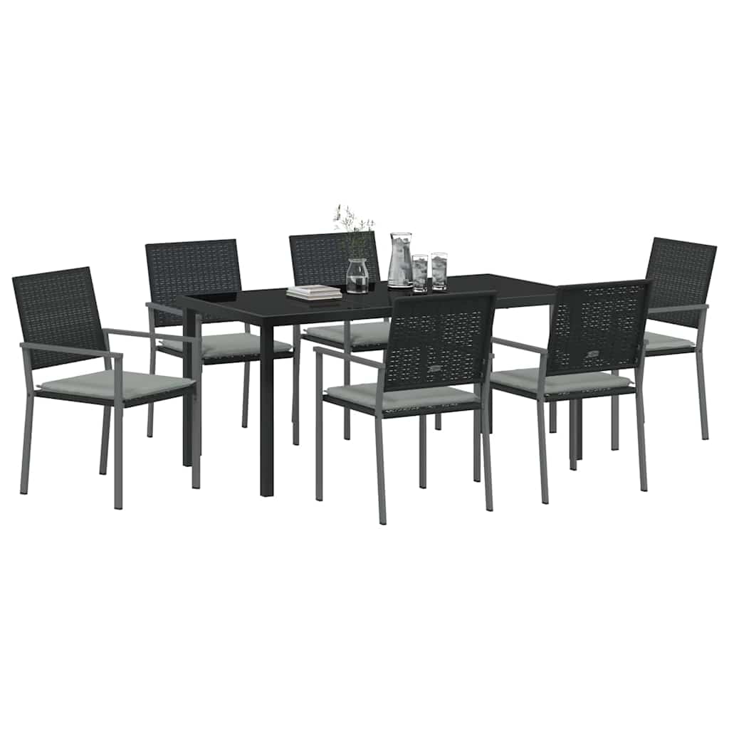 Garden Dining Set 7 pcs Black and Light Grey PE Rattan
