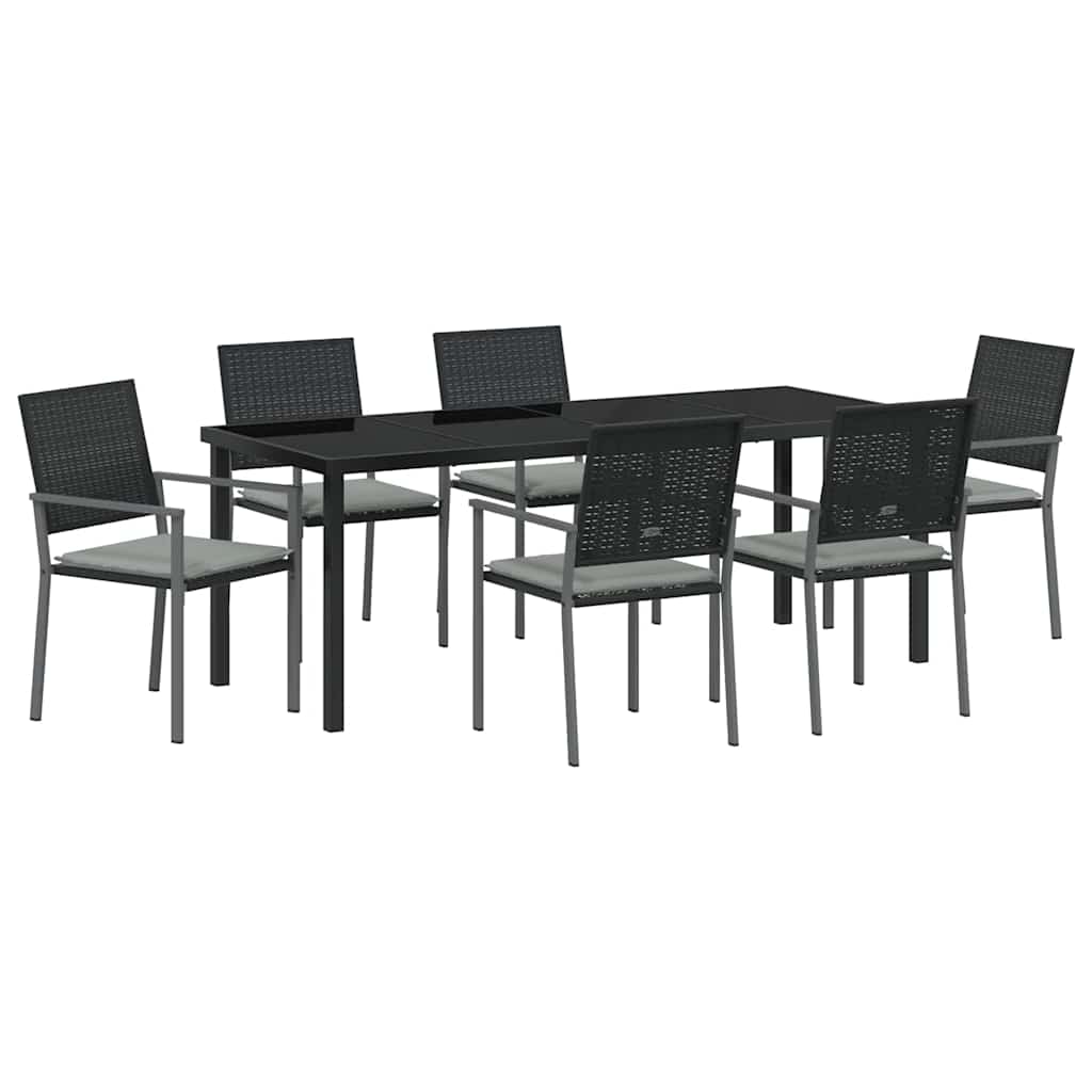 Garden Dining Set 7 pcs Black and Light Grey PE Rattan