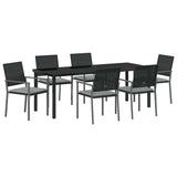 Garden Dining Set 7 pcs Black and Light Grey PE Rattan - Front View
