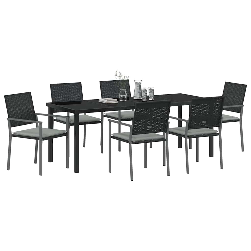 Garden Dining Set 7 pcs Black and Light Grey PE Rattan