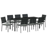 Garden Dining Set 9 pcs Black and Light Grey PE Rattan - Front View