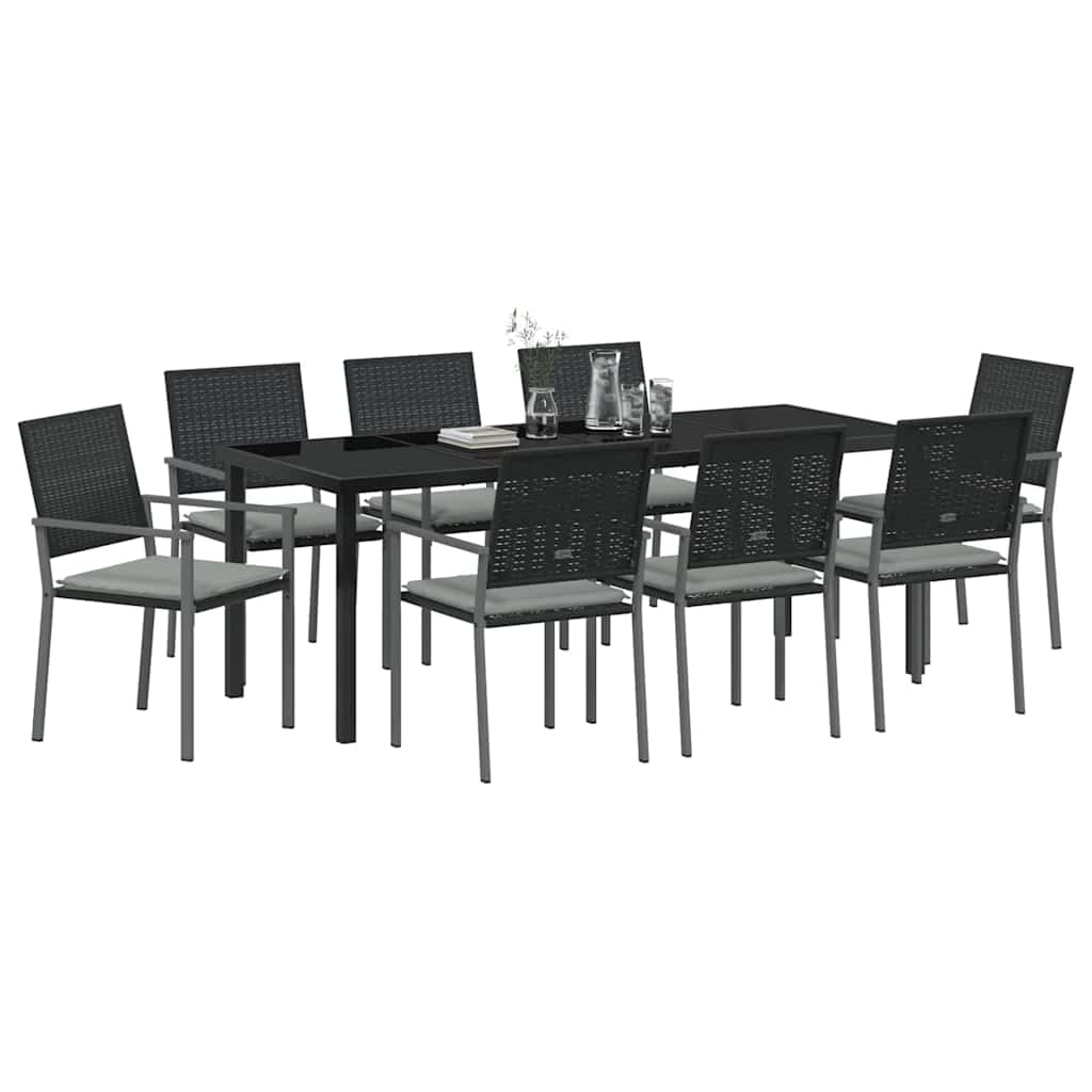 Garden Dining Set 9 pcs Black and Light Grey PE Rattan