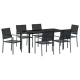 Garden Dining Set 7 pcs Black PE Rattan - Front View