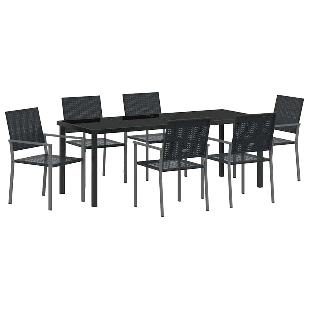 Garden Dining Set 7 pcs Black PE Rattan