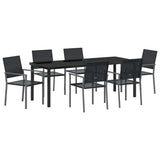 Garden Dining Set 7 pcs Black PE Rattan - Front View