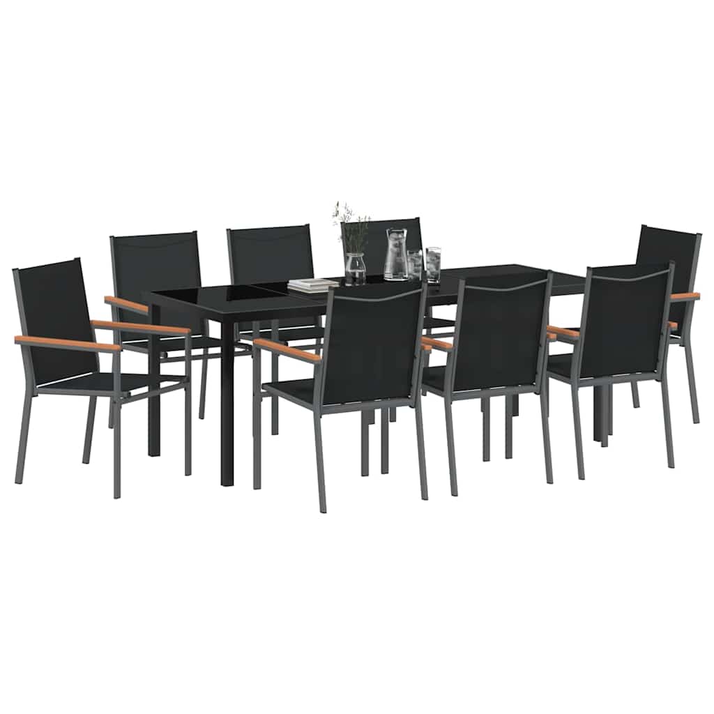 Garden Dining Set 9 pcs Black Powder-coated Steel