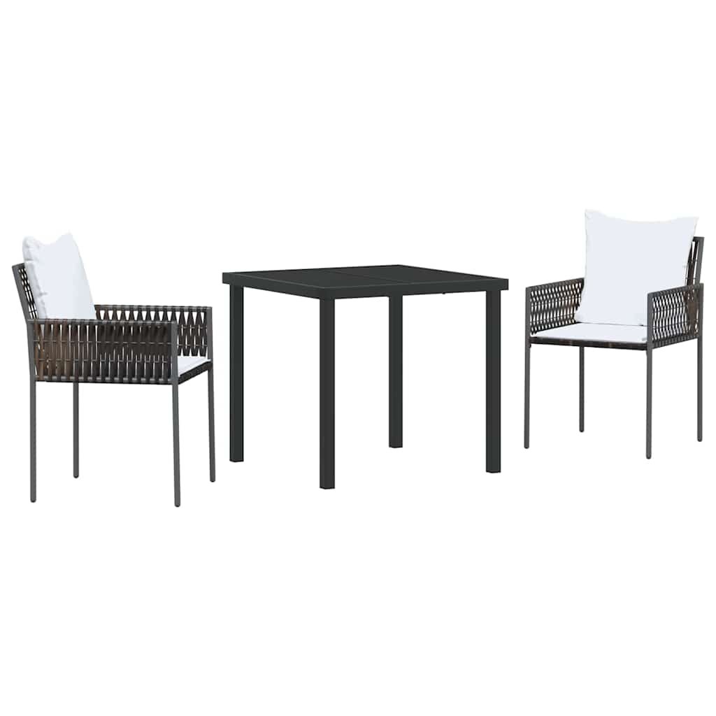 Garden Dining Set 3 pcs Brown and Black PE Rattan