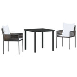 Garden Dining Set 3 pcs Brown and Black PE Rattan - Front View
