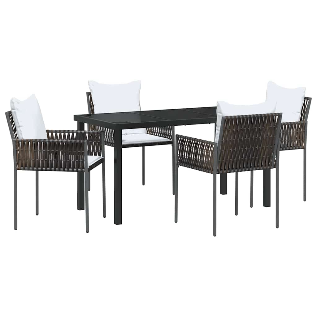 Garden Dining Set 5 pcs Brown and Black PE Rattan