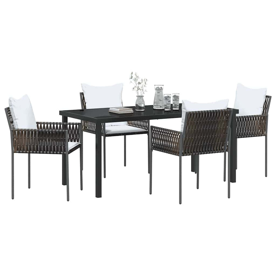 Garden Dining Set 5 pcs Brown and Black PE Rattan