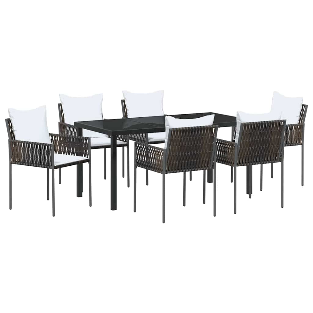 Garden Dining Set 7 pcs Brown and Black PE Rattan