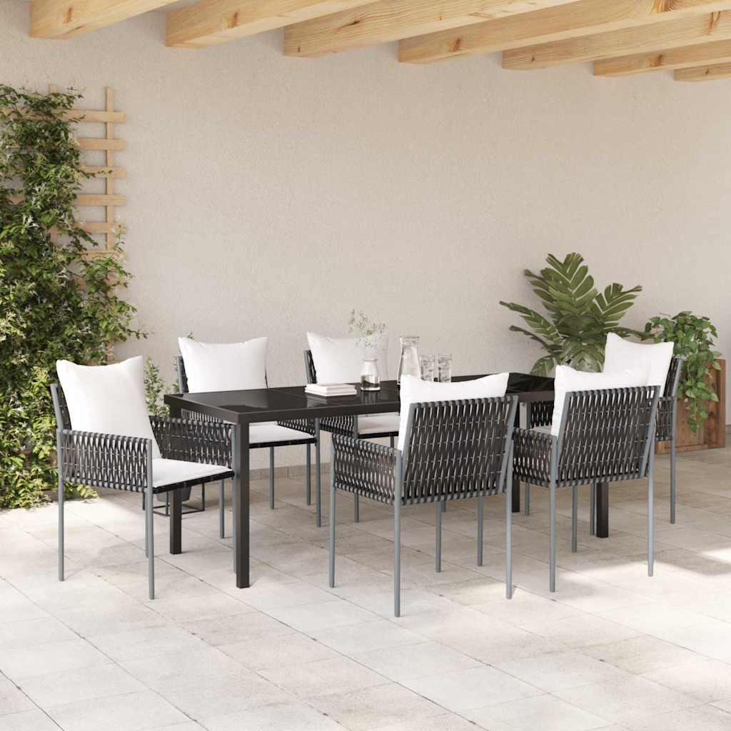 Garden Dining Set 7 pcs Brown and Black PE Rattan