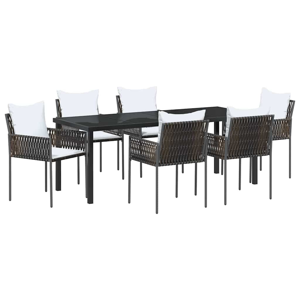 Garden Dining Set 7 pcs Brown and Black PE Rattan