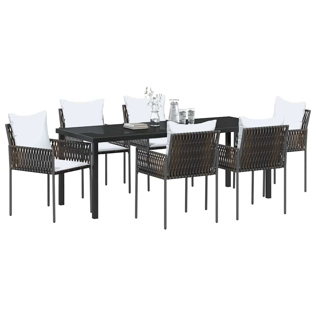 Garden Dining Set 7 pcs Brown and Black PE Rattan