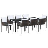 Garden Dining Set 9 pcs Brown and Black PE Rattan - Front View