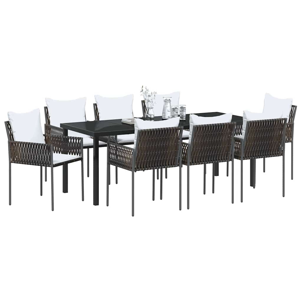 Garden Dining Set 9 pcs Brown and Black PE Rattan