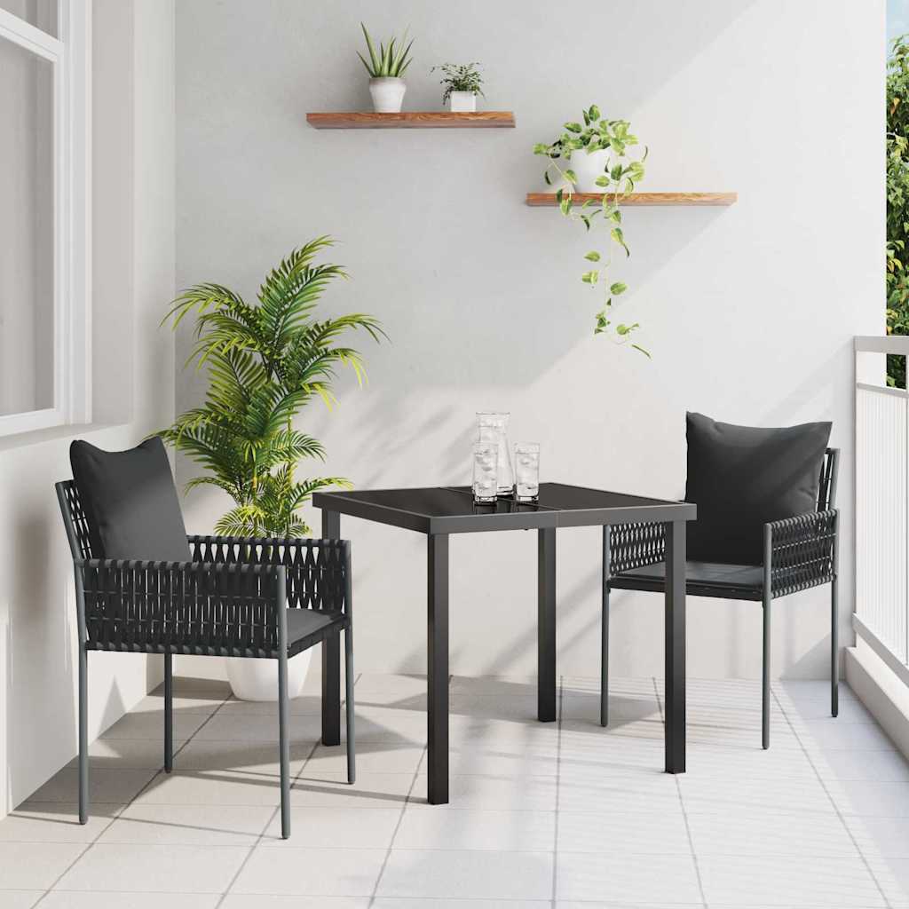 Garden Dining Set 3 pcs Black and Grey PE Rattan