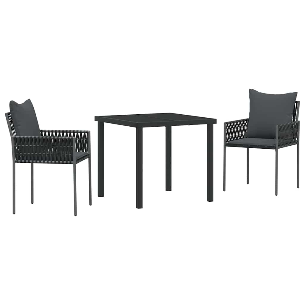 Garden Dining Set 3 pcs Black and Grey PE Rattan