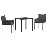 Garden Dining Set 3 pcs Black and Grey PE Rattan