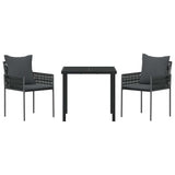 Garden Dining Set 3 pcs Black and Grey PE Rattan - Close-Up Angle