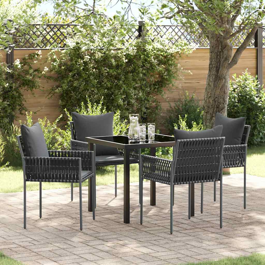 Garden Dining Set 5 pcs Black and Grey PE Rattan