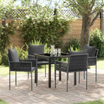 Garden Dining Set 5 pcs Black and Grey PE Rattan
