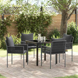 Garden Dining Set 5 pcs Black and Grey PE Rattan