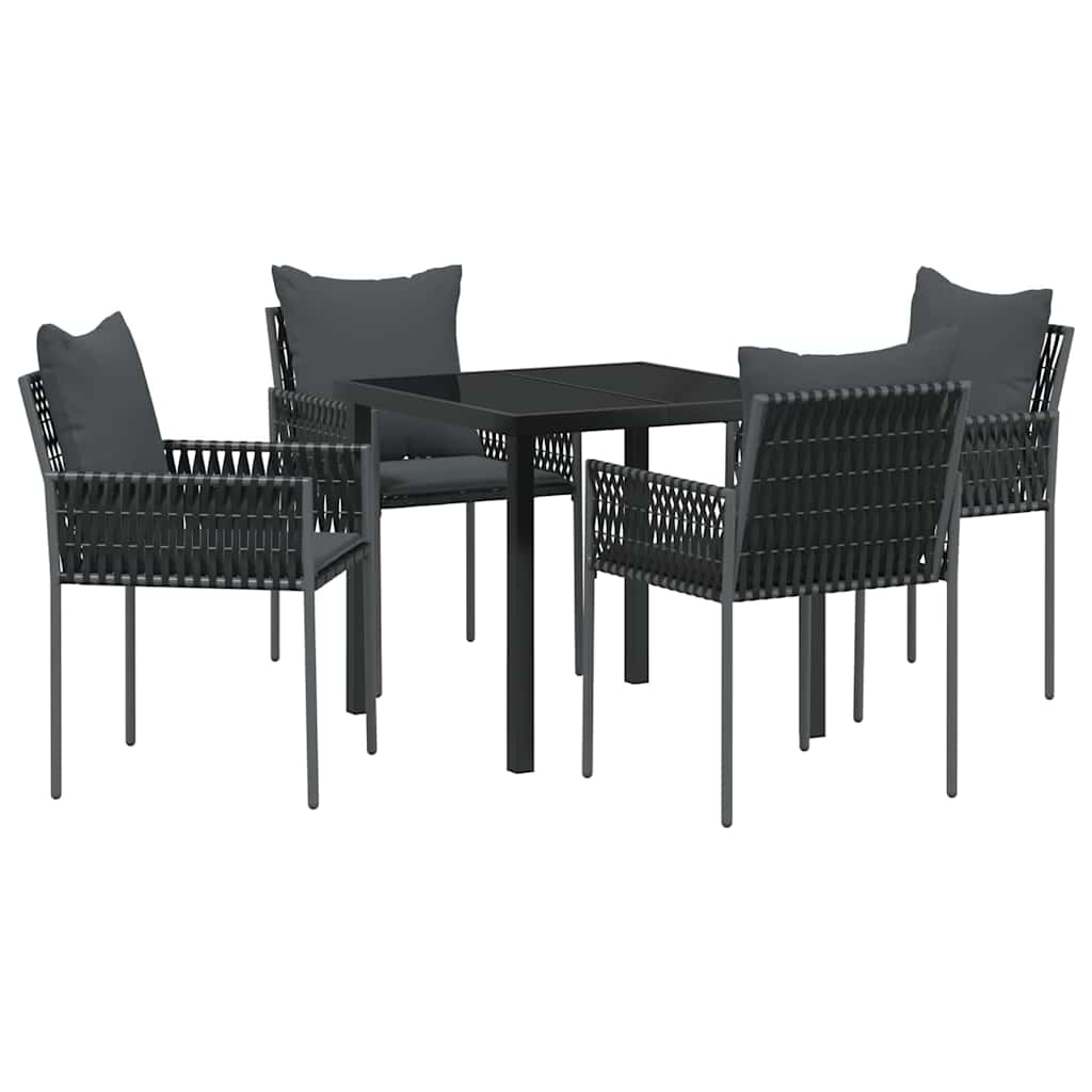 Garden Dining Set 5 pcs Black and Grey PE Rattan