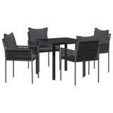 Garden Dining Set 5 pcs Black and Grey PE Rattan - Front View