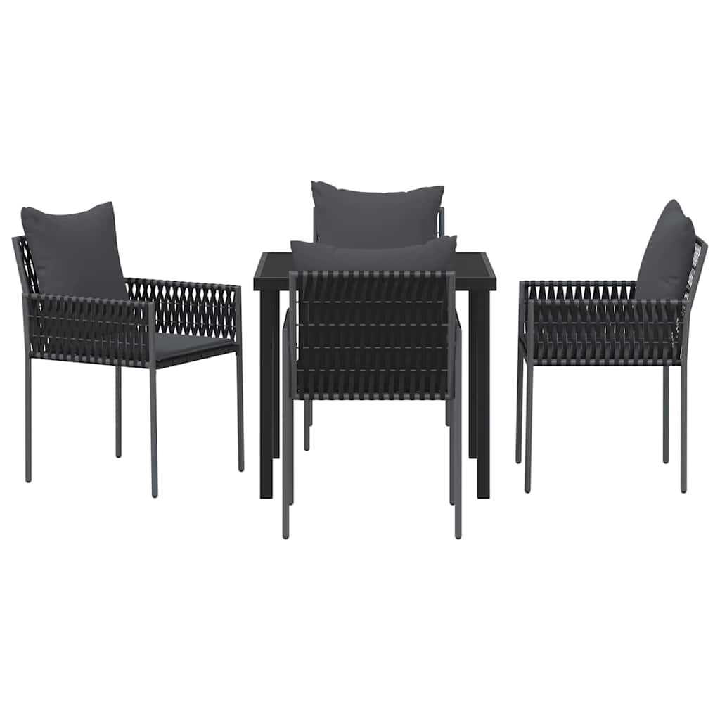 Garden Dining Set 5 pcs Black and Grey PE Rattan