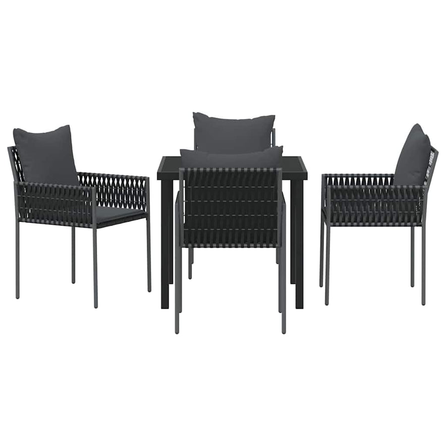 Garden Dining Set 5 pcs Black and Grey PE Rattan