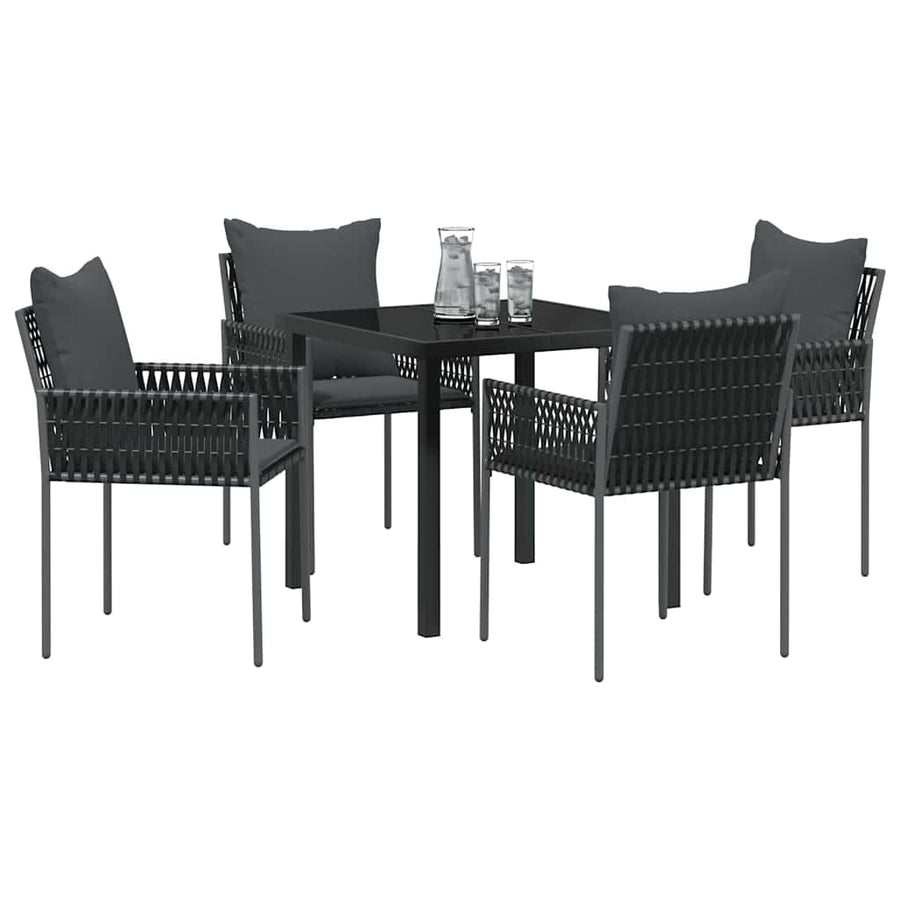 Garden Dining Set 5 pcs Black and Grey PE Rattan