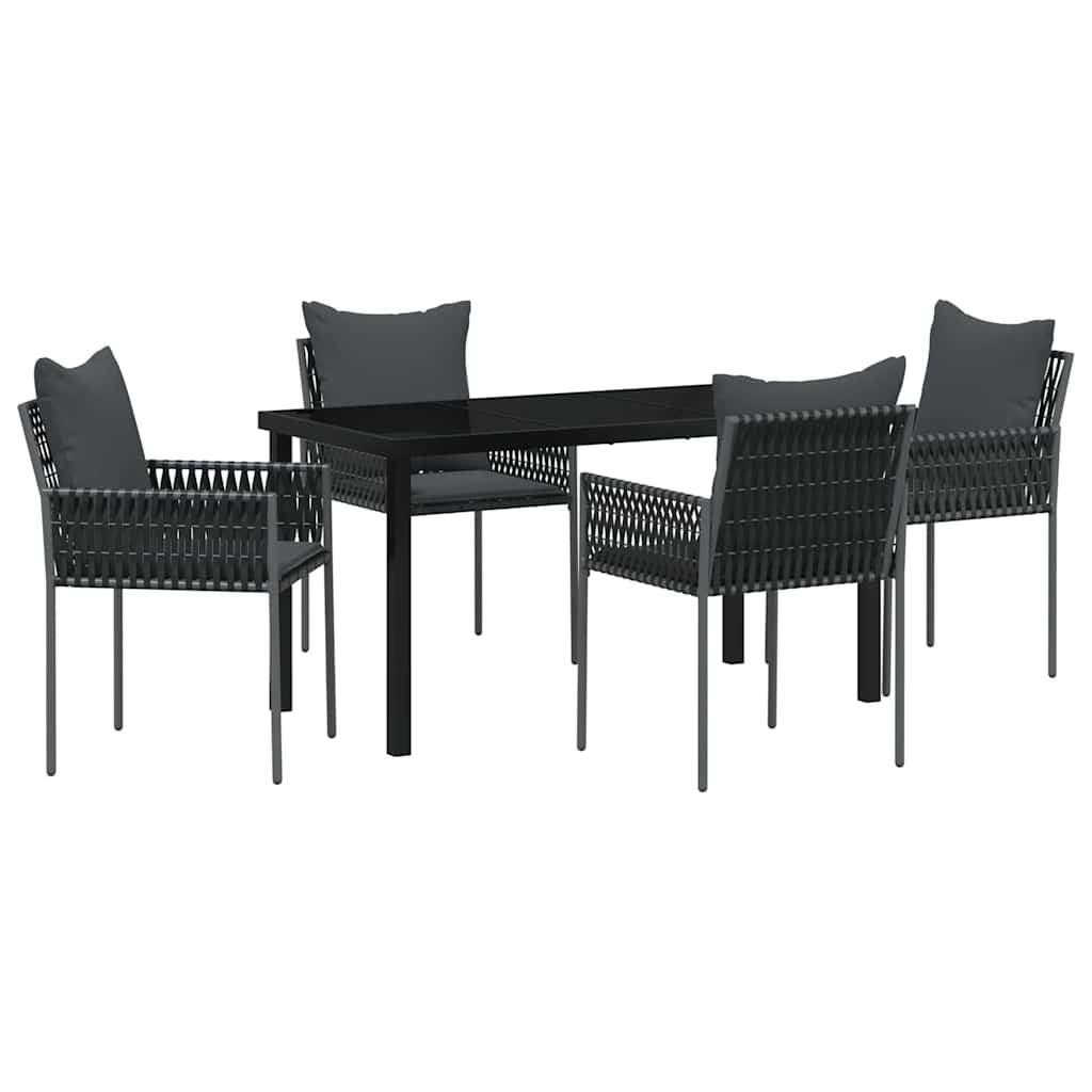 Garden Dining Set 5 pcs Black and Grey PE Rattan