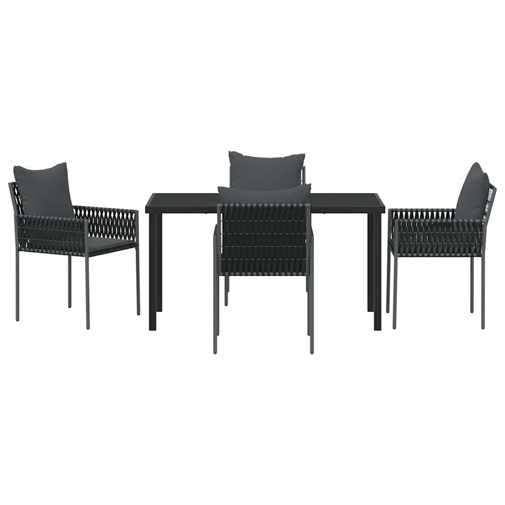 Garden Dining Set 5 pcs Black and Grey PE Rattan