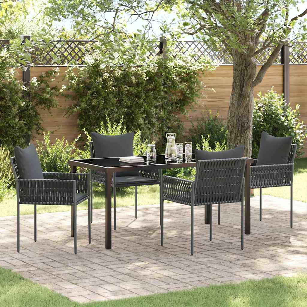 Garden Dining Set 5 pcs Black and Grey PE Rattan