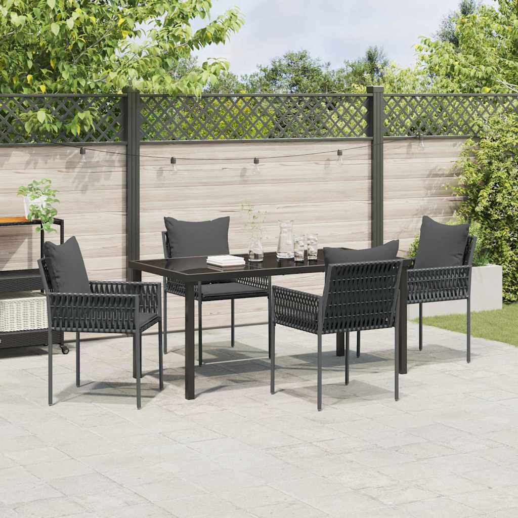 Garden Dining Set 5 pcs Black and Grey PE Rattan
