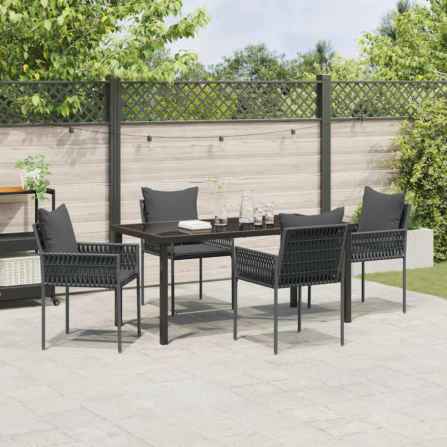 Garden Dining Set 5 pcs Black and Grey PE Rattan