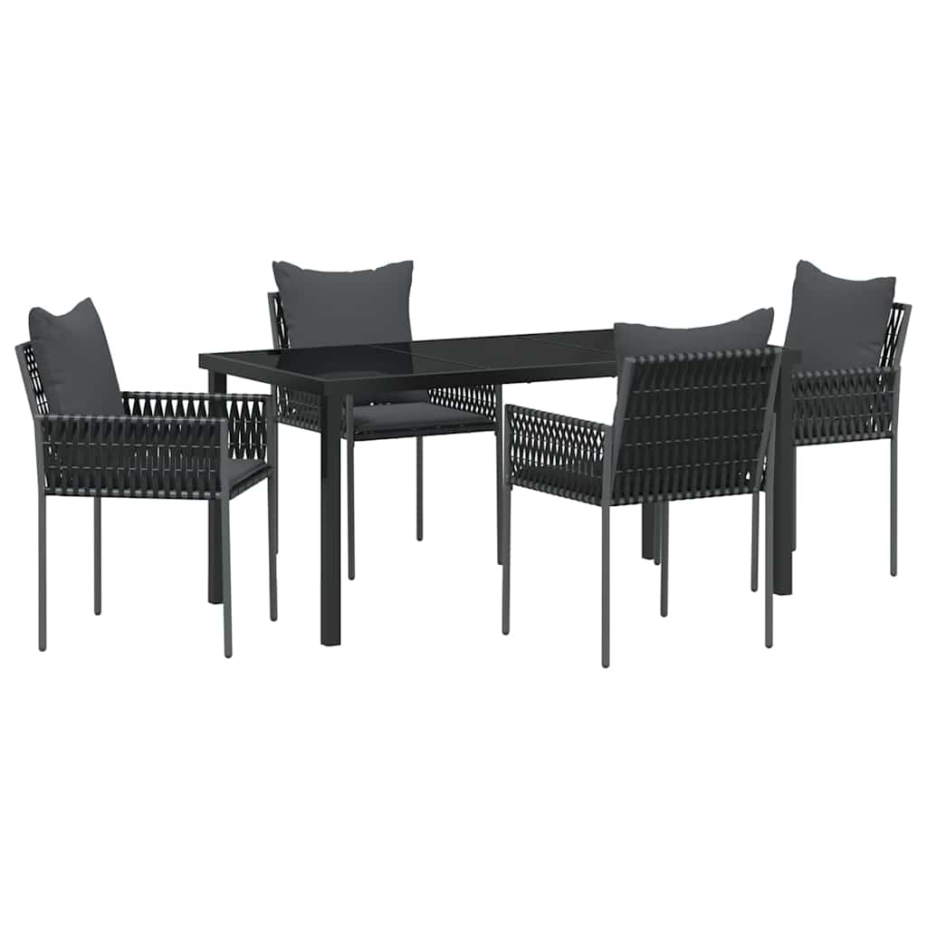 Garden Dining Set 5 pcs Black and Grey PE Rattan