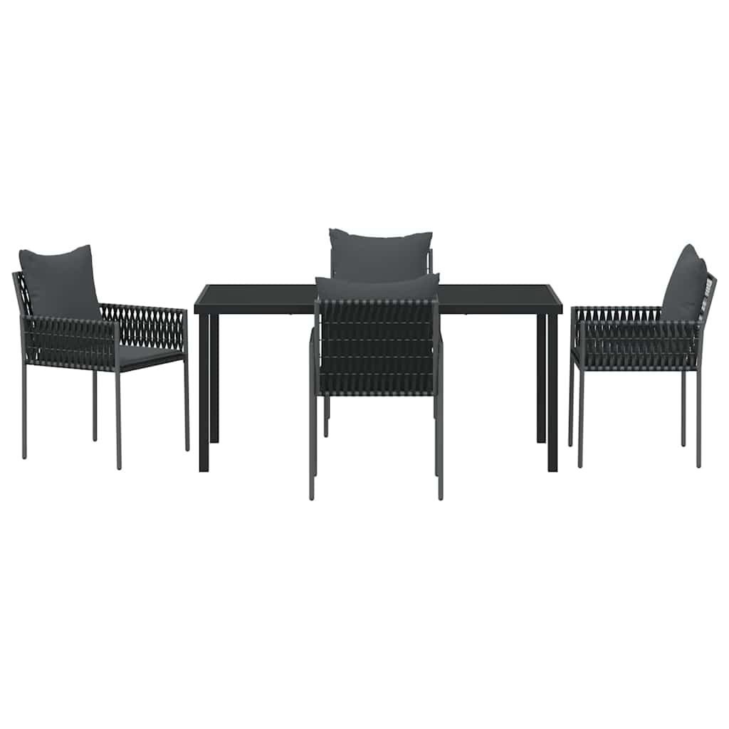 Garden Dining Set 5 pcs Black and Grey PE Rattan