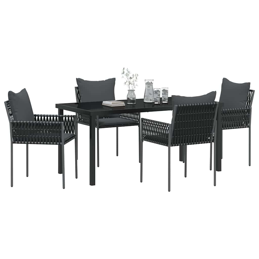 Garden Dining Set 5 pcs Black and Grey PE Rattan