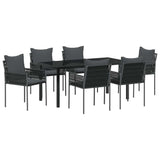 Garden Dining Set 7 pcs Black and Grey PE Rattan - Front View