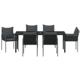 Garden Dining Set 7 pcs Black and Grey PE Rattan
