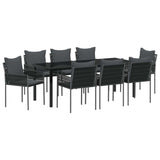 Garden Dining Set 9 pcs Black and Grey PE Rattan - Front View
