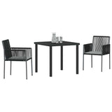 Garden Dining Set 3 pcs Black PE Rattan - Side View