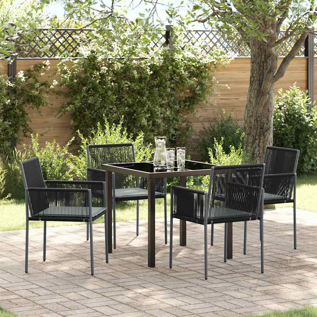 Garden Dining Set 5 pcs Black PE Rattan