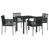 Garden Dining Set 5 pcs Black PE Rattan - Front View
