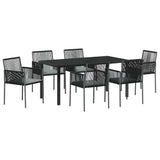 Garden Dining Set 7 pcs Black PE Rattan - Front View