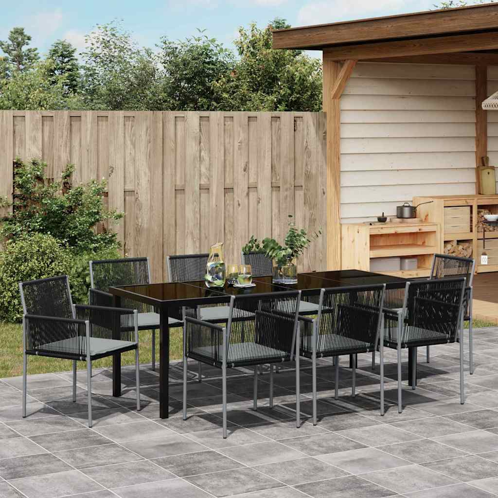 Garden Dining Set 9 pcs Black PE Rattan