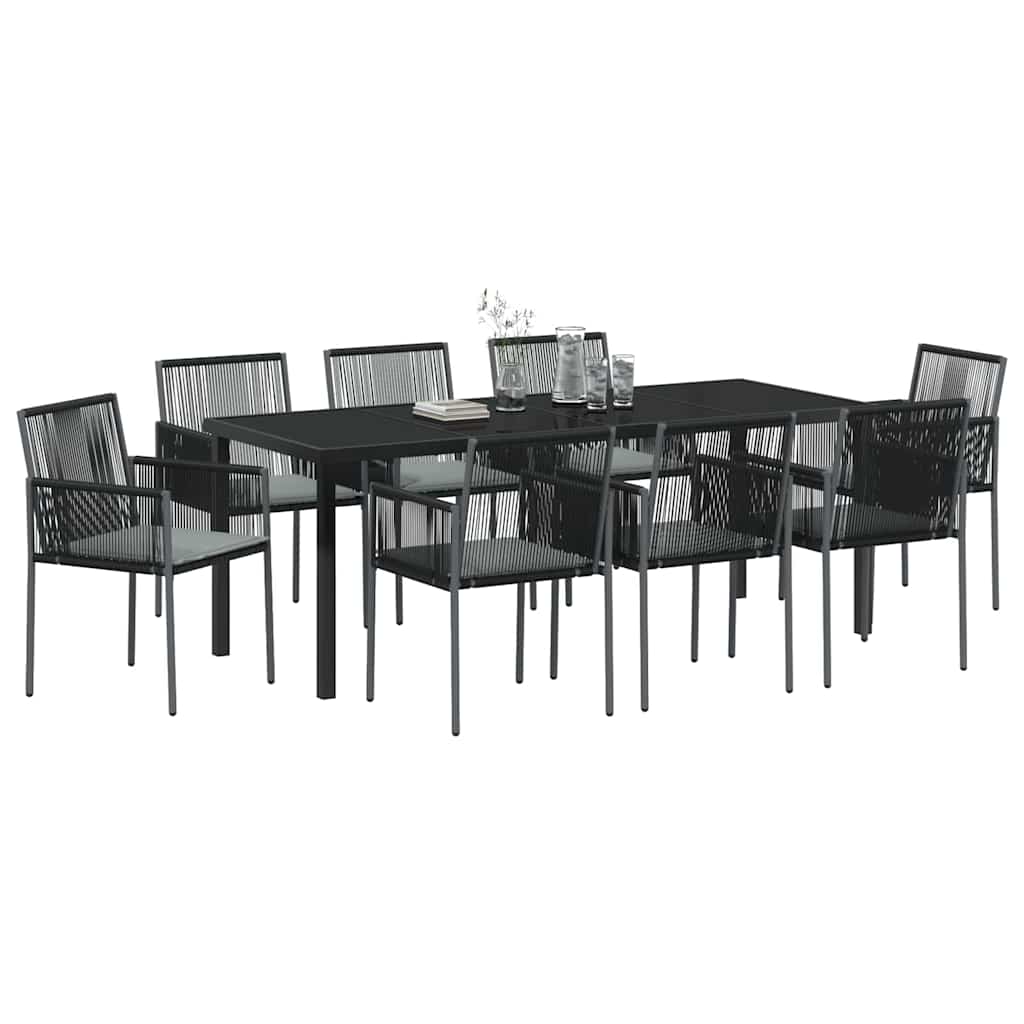 Garden Dining Set 9 pcs Black PE Rattan