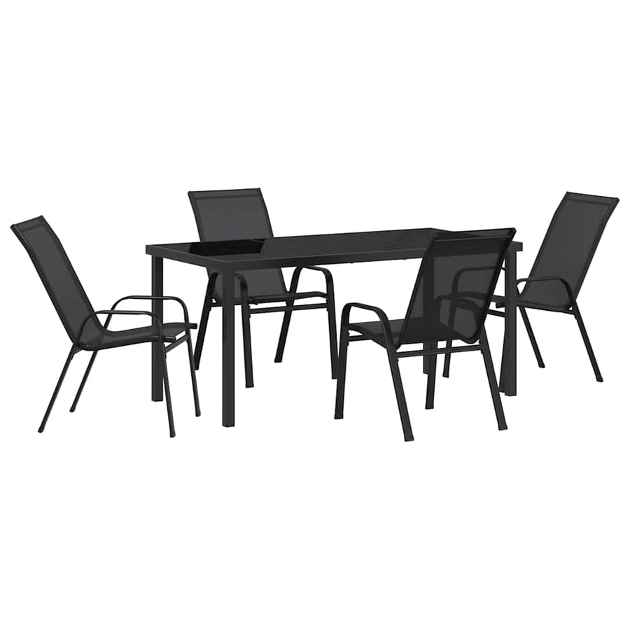 Garden Dining Set 5 pcs Black Powder-coated Steel